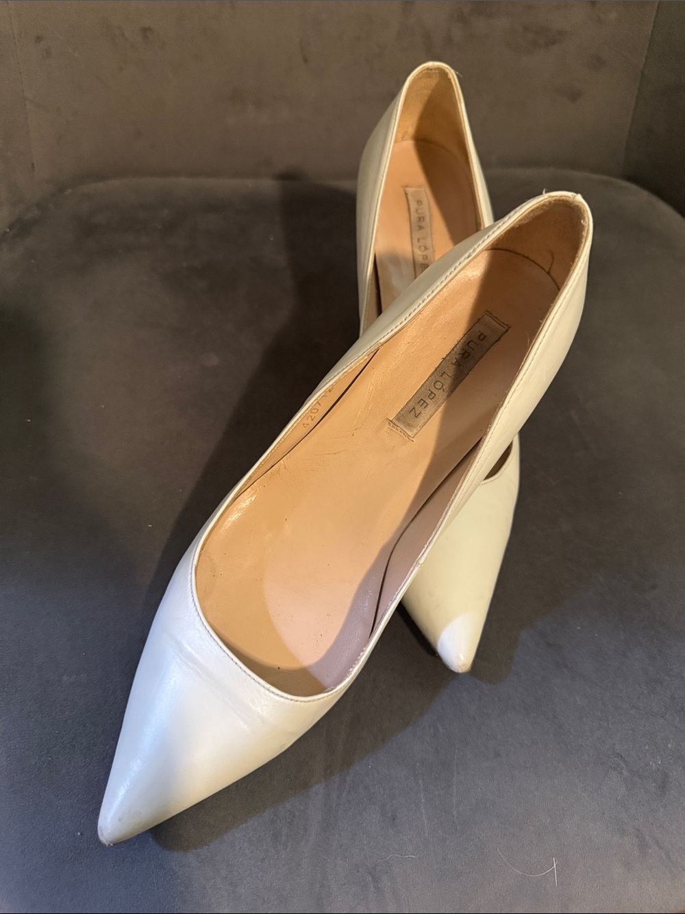 PURA LOPEZ Neutral Pointed-Toe Pumps